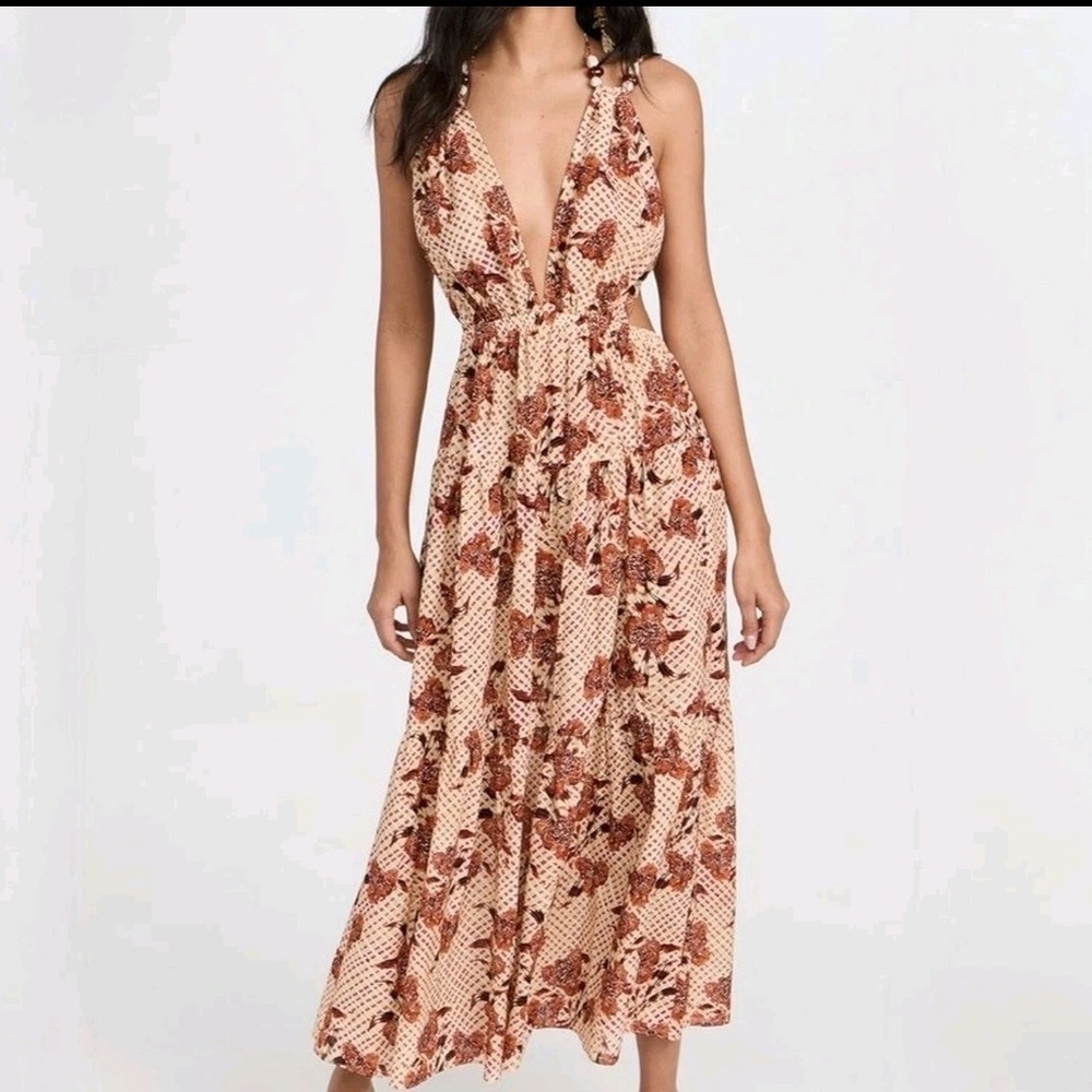 Ulla Johnson NWT Aralyn Cactus Flower Coverup Halter Maxi‎ Dress  Size Large